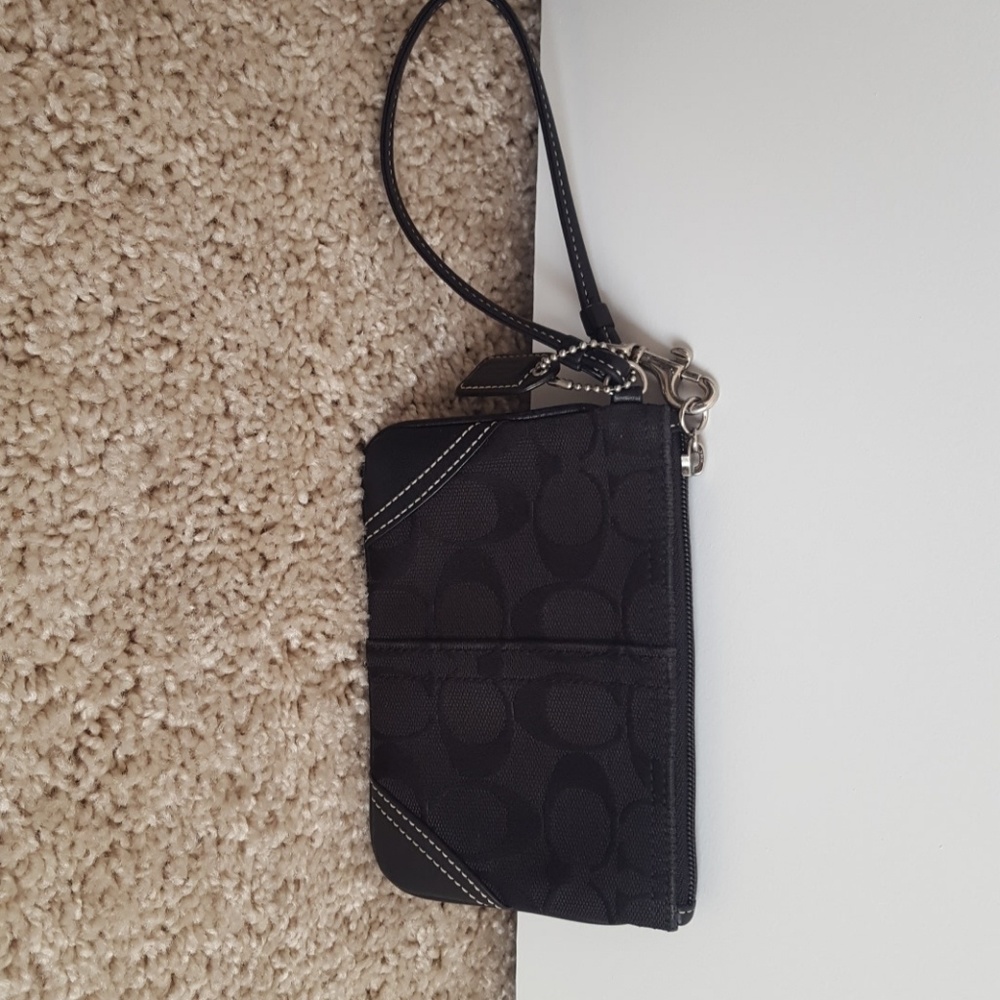 Coach black wristlet, logo